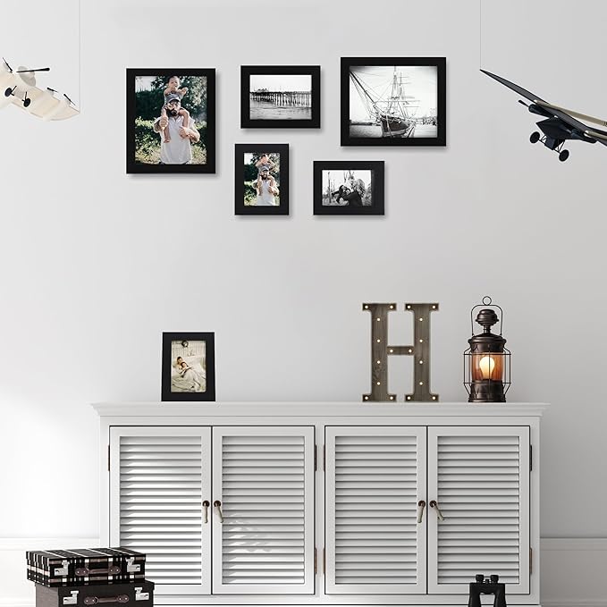 iRahmen 8x10 Picture Frame Set of 4, High Definition Glass Black Picture Frame, 8 x 10 Wood Rustic Photo Frames for Horizontal or Vertical Table Top and Wall Mounting