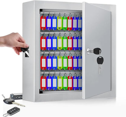 100 Keys White Key Cabinet, Anti-Theft Key Lock Box with Key Tags, Adjustable Key Organizer Wall Safe for Car Office House Garage Rental Business