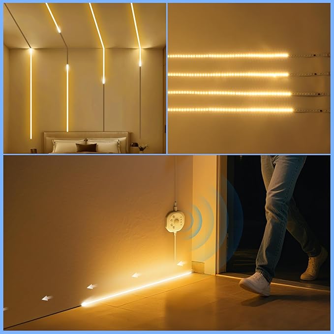 Motion Sensor LED Strip Light Kit, 16.4Ft Running Water Flowing LED Strip Lights Cut&Dimmable, 3000K 24V Motion Activated Flexible Horse Race Tape Light for Room Stair Corridor