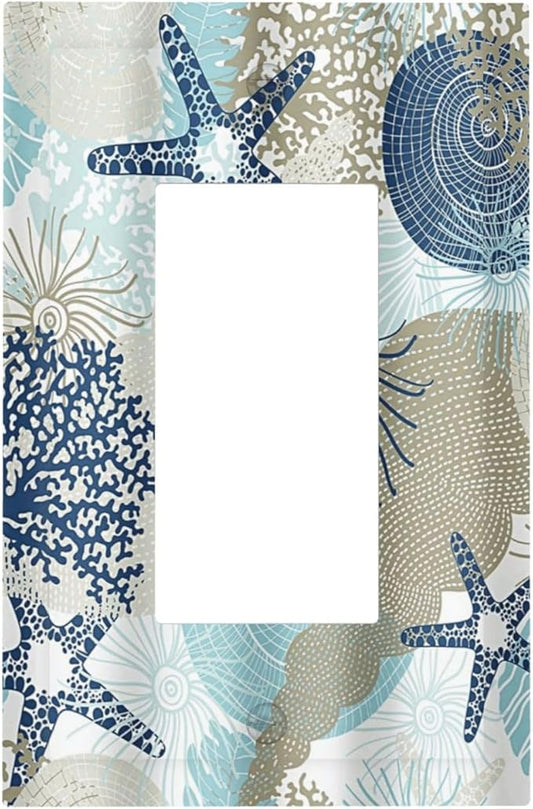 Decorative Outlet Covers Blue Starfish Brown Coral Ocean 1 Gang Rocker Light Switch Cover Plate Single Wall Plates for Electrical Outlets Switch Plate Covers Faceplate for Girlroom Home Decor