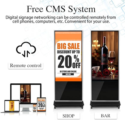 43" 4K LCD Touchscreen Digital Signage Display, Indoor Floor Standing Advertising Kiosk, Commercial Digital Signage Kiosk with Auto AD Box, HDMI WiFi Bluetooth Input, Android 12.0 Black