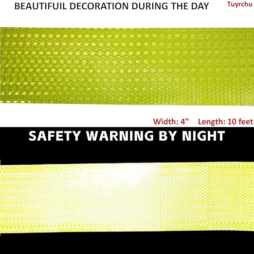 Fluorescent Yellow Reflective Tape Outdoor Waterproof 4 inch, High Visibility Warning Safety Industrial Marking Tape (11 feet)