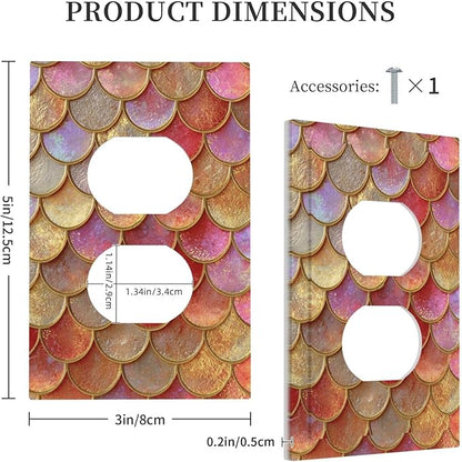 Mermaid Glitter Scale Rainbow Gold Fish Scales Outlet Covers 1 Gang Duplex Light Switch Cover Decorative Switch Plates Electrical Receptacle Faceplate Wall Plate for Bed Room Home Decor