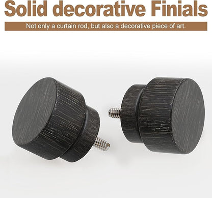 2 Pack Black walnut wood Grain Curtain Rods for Windows 66 to 120 Inches 1" Diameter Heavy Duty Window Curtain Rod Adjustable with Solid Finials for Living Room Bedroom Kitchen Farmhouse Outdoor