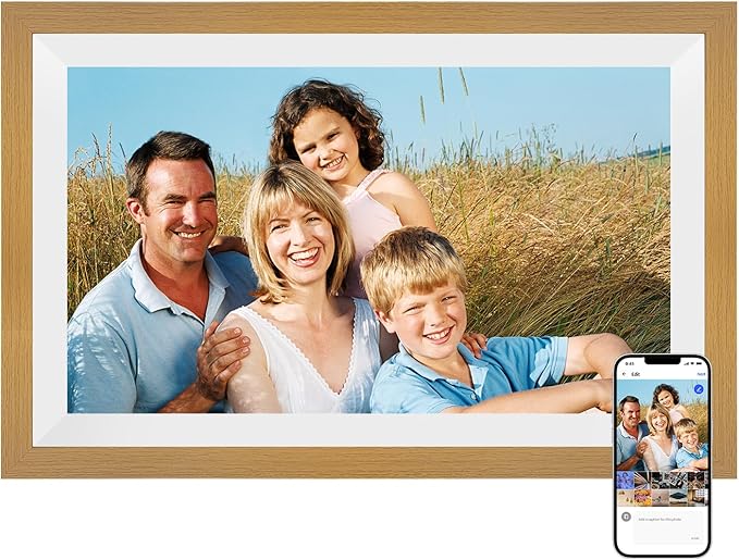 15.6 Inch Smart Digital Picture Frame with Wi-Fi 6, 32GB Storage, IPS Touch Screen, Auto-Rotation, Music Sync, Weather & Clock - Ideal Gift for Families