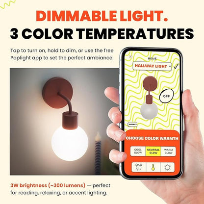 Wireless Wall Sconce (Shark Tank) Rechargeable & Dimmable LED Light w/App Control & Damage-Free Install, Moveable Modern Ambient Lighting for Elegant Home & Bedroom Decor | Dusty Rose