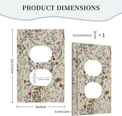 Decorative Switchplate Covers Beige Background Boho Red Flowers Plant Leaf Single Duplex Wall Plate Covers Light Switch Cover 1 Gang Outlet Plate Electrical Faceplate for Country Bedroom Decor