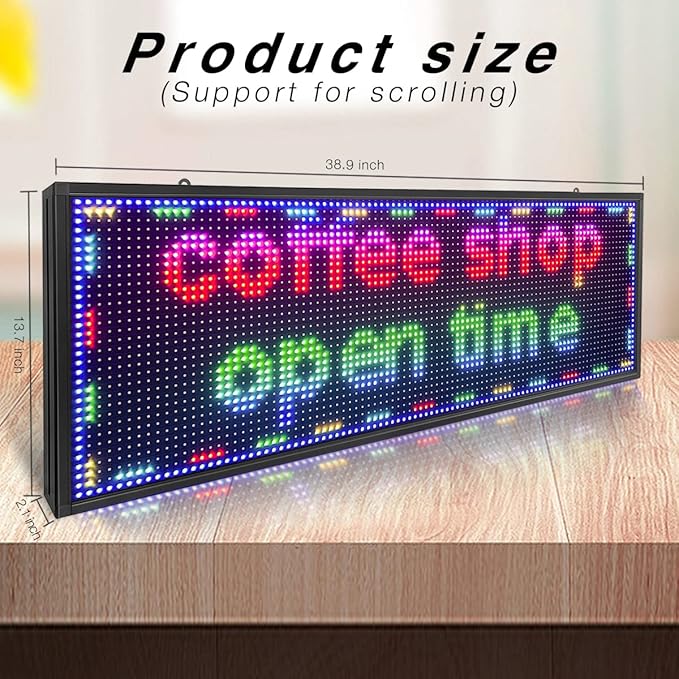 P10 Outdoor LED Sign – 39''x14'' Full Color WiFi Programmable Display Board with High Brightness | Scrolling Text, Images & Video for Store Advertising