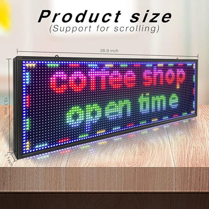 P10 Outdoor LED Sign – 39''x14'' Full Color WiFi Programmable Display Board with High Brightness | Scrolling Text, Images & Video for Store Advertising
