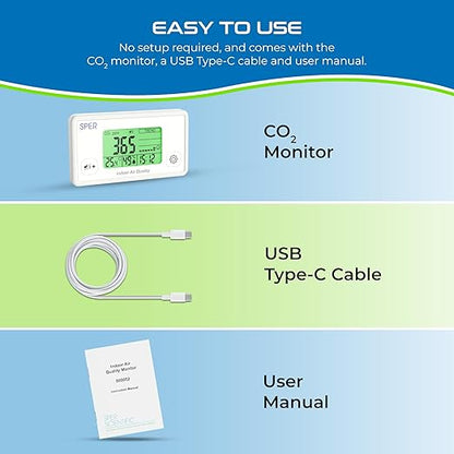 Sper Scientific Indoor Air Quality Monitor with Color Coded Display | Model 800052