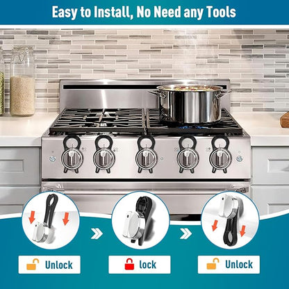 Stove Knob Lock for Child Safety and Proofing (5 Pack), Oven Knob Safety Covers for Kids and Pets(Black)