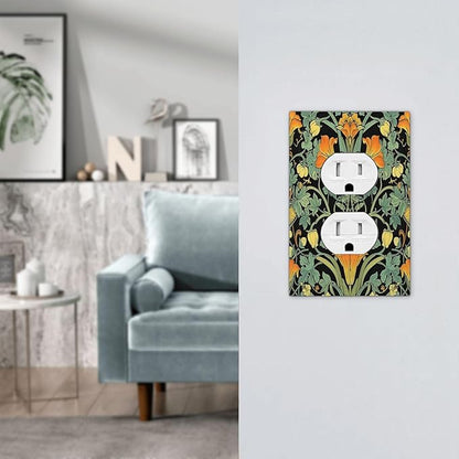 Outlet Covers William Morris Vintage Floral Green Yellow 1 Gang Duplex Wall Plate Decorative Switch Plates Electrical Receptacle Faceplate Light Switch Cover for Bedroom Home Decor