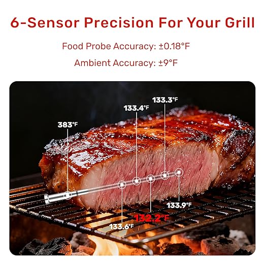 X Pro Wireless Meat Thermometer with Dual Wi-Fi & Bluetooth, Digital Meat Thermometer with 2 Probes & LED Display Base, 6 Built-in Sensors, IP69 Waterproof, for Grills, Ovens, Smokers & BBQs