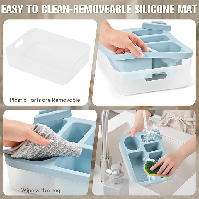 Couch Cup Holder Tray with Rotating Phone Stand & Anti-Spill Design, Silicone Sofa Caddy for Drinks, Remote, Snacks (Blue, 11.8"x 9.05")