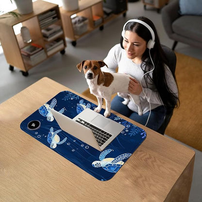 Heated Mouse Pad with 3 Temperature Settings(104°F–122°F),Large 24x14.2 Inch PU Leather Heated Desk Mat,Waterproof Warming Pad for Office,Gaming & Cold Hands Relief,Blue Sea Turtle