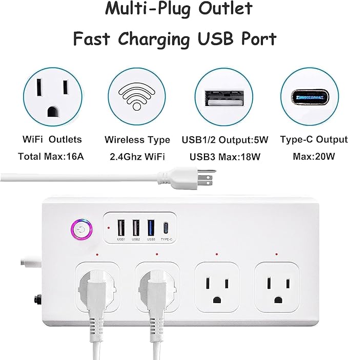 ZigBee Power Strips Surge Protector, USB C Power Strip 20W, Smart Life APP/Timer, 4 Individually Controlled Outlets, Compatible with Alexa Google Home Phillilps HUE, Need ZigBee Gateway Hub