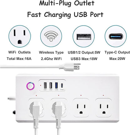 ZigBee Power Strips Surge Protector, USB C Power Strip 20W, Smart Life APP/Timer, 4 Individually Controlled Outlets, Compatible with Alexa Google Home Phillilps HUE, Need ZigBee Gateway Hub