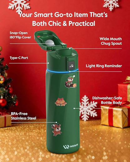 BOOST Smart Water Bottle with Reminder & Tracker, 24oz Vacuum Insulated Bottles Stainless Steel, BPA-Free, Wide Mouth, Ideal Gift for Men, Women, Christmas, New Year, Gym, Office, School