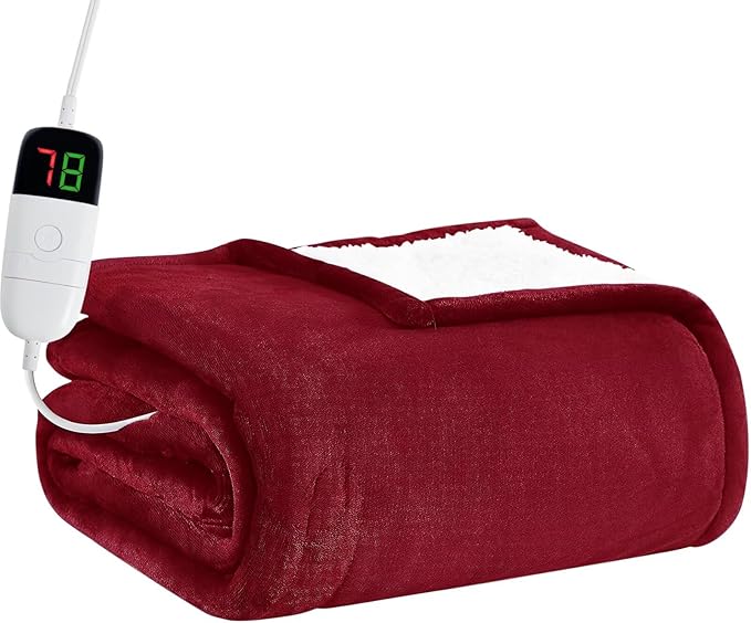BOMOVA Heated Electric Blanket Twin - 62" x 84" Heating Blanket with 10 Heating Levels & 8 Hours Auto Off, Warm Flannel Blanket, Christmas Birthday Gifts for Women