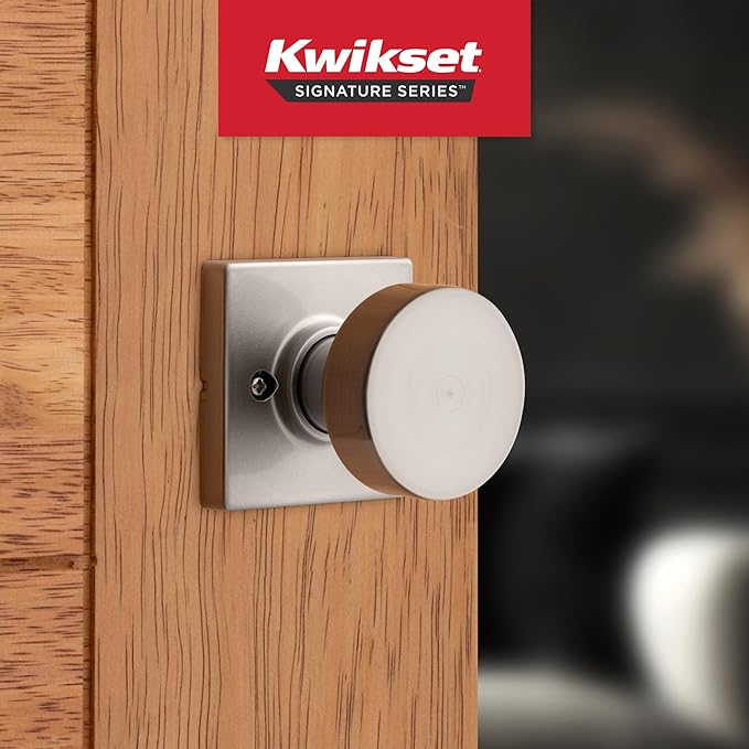 Kwikset Pismo Dummy Door Knob, Single Sided Handle for Closets, French Double Doors, and Pantry, Satin Nickel Non-Turning Interior Push/Pull Door Knob, with Microban Protection