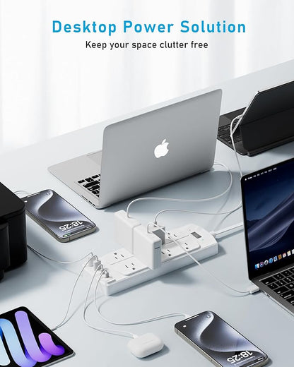 2 Prong Power Strip, Yozisital 2 Prong to 3 Prong Outlet Adapter, 5FT Flat Plug Extension Cord with 8 Outlets 4 USB Ports(2 USB C), Wall Mountable Surge Protector, Ideal for Non-Grounded Outlets