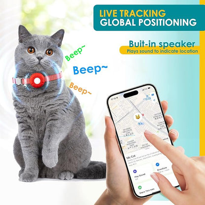 Cat GPS Tracker, Waterproof Pet Tracker for Cats, Compatible with Apple Find My App (Only iOS), Cat Tracker Collar with Safety Elastic Buckle, Works with Any Collar, No Monthly Fee, Red