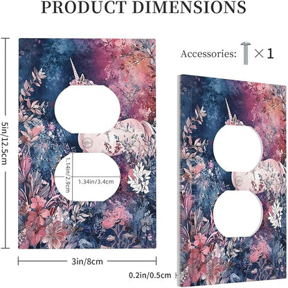 Outlet Covers Fantastic Pink Unicorn Wildflower Forest 1 Gang Duplex Light Switch Cover Plate Decorative Switch Plate Covers Electrical Socket Cover for Bedroom Kids room Decor