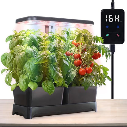 Indoor Garden Led Grow Light, Full Spectrum LED Grow Lamp for Indoor Plants with Intelligent Controller, Height Adjustable, Ideal for Home Desk Plant Lighting (Black, 16 * 6.3 * 7.1 inch)