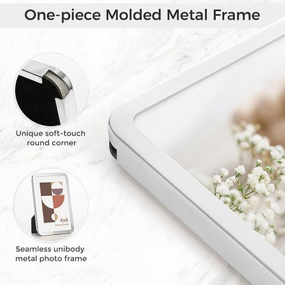Axeman 5x7 Picture Frame-Metal Rounded Corner Frame 5x7, 5''x7''Photo Frame with Tempered Glass,Tabletop and Wall Display, One-Piece 5 By 7 Metal Picture Frame for images, Silver