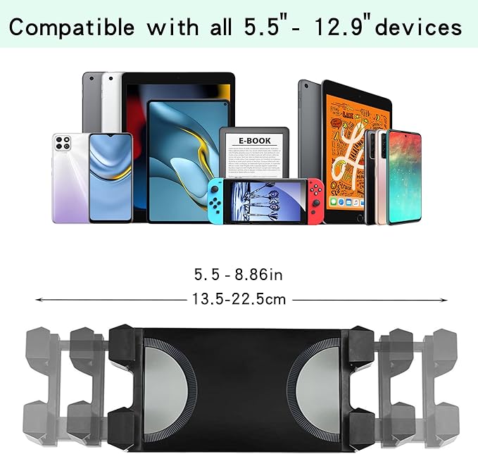 Raking Tablet Floor Stand, Height Adjustable Cellphone Floor Stand with 360°Rotating Tripod Mount, Compatible with iPhone iPad mini/Air/Pro and All 5.5-12.9 Inch Devices