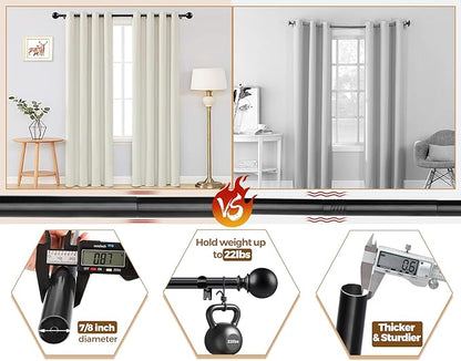 KAMANINA 2 Pack Curtain Rods 32 to 58 Inch (2.6-4.8ft), 7/8 Inch Single Heavy Duty Curtain Rods for Windows Adjustable Decorative Drapery Rod with Round Finials, Black