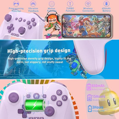 Bluetooth Controller for Switch/Mac/PC/Steam/Mobile Phone/iOS/Android//TV/iPad/Table/Apple Arcade MFi Games, switch pro controller wireless with Adjustable Dual Motion,Turbo,Macros,6-Axis,Wake Up for Black Myth: Wukong (Black) (Purple) (Purple)