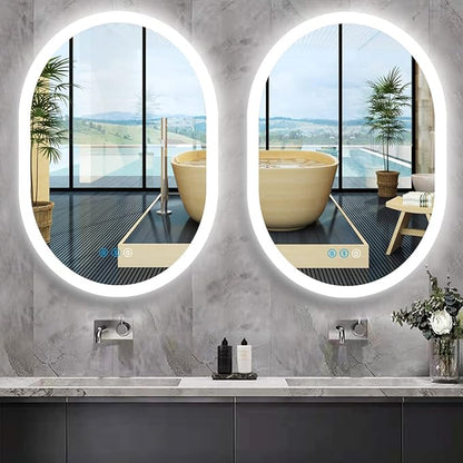 32 x 24 Inch Oval Backlit Mirror 3 Color Adjustable Brightness Backlits Oval Lighted Vanity Mirror for Bathroom Wall Horizontal Vertical Mount Antifog 32" Frameless LED Backlit Ovals Mirrors