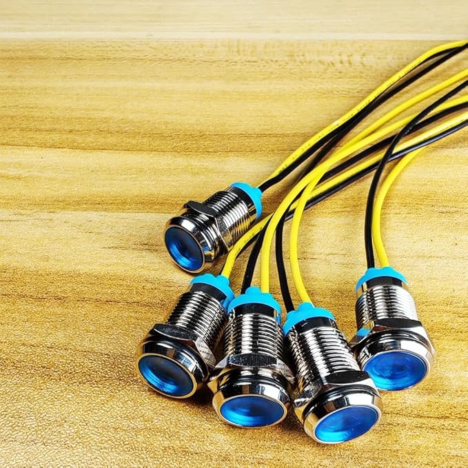 5pcs 10mm LED Metal Indicator Light 110V-220VAC Waterproof Signal Lamp (Blue)