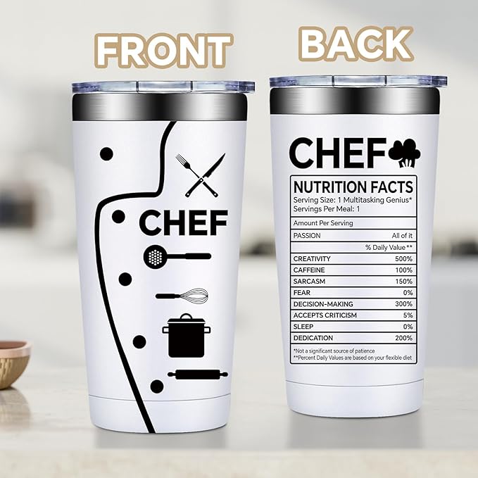 Fufandi Chef Gifts for Men Women - Ideal Gift for Chefs - Gifts for Cooking Lovers, Home Cooks, Bakers, Culinary Students - Tumbler Cup 20oz