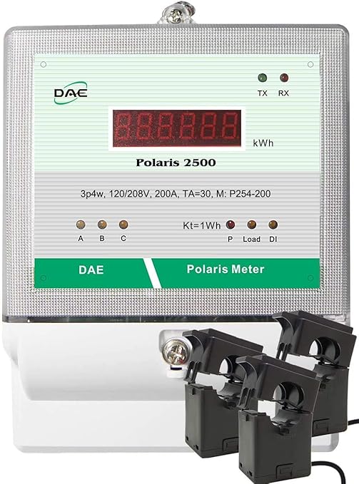 DAE P254-3000 KIT, UL 3000A kWh meter3 Phase 120/208V 50/60Hz RS485, 3 Split CTs (3", 5" Inner Dimension)