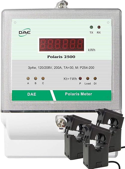 DAE P254-3000 KIT, UL 3000A kWh meter3 Phase 120/208V 50/60Hz RS485, 3 Split CTs (3", 5" Inner Dimension)