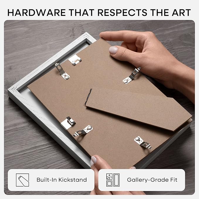 Homeforia 9x11 Frame White Wood, High End Oak 9 x 11 Picture Frames with Mat 6 by 8 Print, 9by11 White Wooden Frame Matted to 6x8 inch Photo, Wall or Tabletop Frames, Tempered Glass, Wall Kit, Set of 1