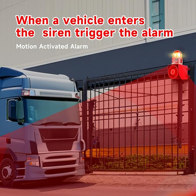 YASONG SLA-01W Motion Detection Flash Light Siren, LED Strobe Light 120 dB Alarm Sounder, Wall Mounted, Motion Detector/Sensor Alarm for Factories, Warehouses and Docks, 25 Watts IP65 DC24 V