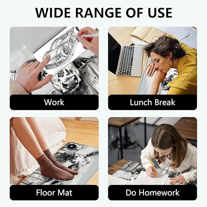 Heated Mouse Pad with 3 Levels Heated & 3 Hours Auto Shut-Off Mouse Pad for Warming Hands in Office Home, 23.6" x 14.2"Large Safe Desk Mat Hand Warmer，Three Lovely Cows