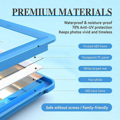 Blue 5x7 Picture Frame with Acrylic Front 10 Pack, ABS Frame for 5x7 or 4x11 Photos, Shatterproof UV-Resistant Tabletop Photo Frame, Vertical/Horizontal Display for Home Décor
