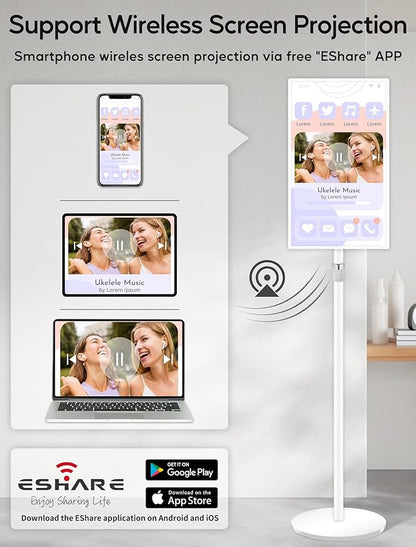 15.6" Digital Signage with 10000mAh Battery, Capacitive Touchscreen Advertising Display, Adjustable Stand, Android 11 Commercial LCD Monitor with Auto Play, Wireless Screen Mirroring, 4+64GB, White