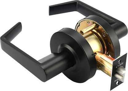 LYNN HARDWARE Classroom Commercial Door Lock - Heavy-Duty Designer Handles for Doors - Durable Grade 2 Indoor Locks for Doors - Cylindrical Lever Door Handle Lock - Matte Black