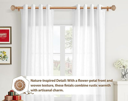 TONIAL Wood Curtain Rod 32 to 120 Inches, 7/8 Adjustable Curtain Rods for Windows 20 to 116 Inches, Splicing Drapery Rods Decorative with Netted Texture Finials