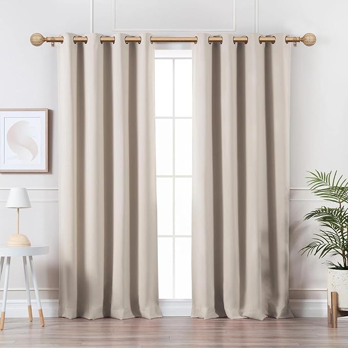 KAMANINA Wood Curtain Rods for Windows 66 to 120 Inch(5.5-10ft), 1 Inch Adjustable Drapery Rod, Decorative Heavy Duty Curtain Rods with Leaf Pattern Finials, Wood Grain