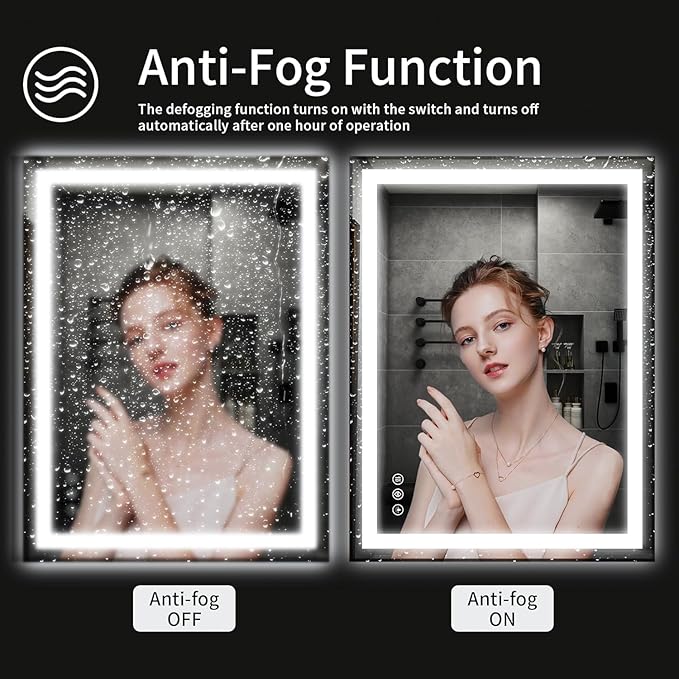20"x28" LED Bathroom Mirror with Lights, Dimmable, Anti-Fog, Lighted Bathroom Vanity Mirror for Wall, Backlit + Front Lit, Memory Function, Shatter-Proof, Tempered Glass
