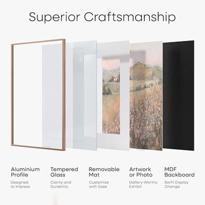 Homeforia 20x24 Picture Frame Mocha, High End Metal 20x24 Frame Matted to 16x20 Print, 20 x 24 Mocha Poster Frames with Mat 16 by 20 inch Photo, 24x20 Hanging Frame, Tempered Glass, Wall Kit, Set of 1