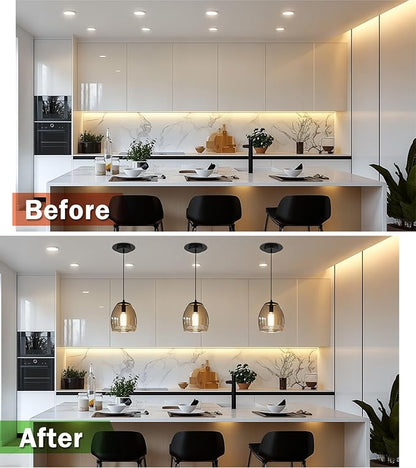 Recessed Can Light Conversion Kit for 5" and 6" Ceiling Fixtures - Pendant/Hanging Light Upgrade, Compatible with Ceiling Fans, Includes 7¾" Flat Steel Medallion, Black Finish