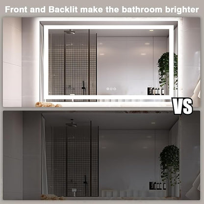 60"x40" LED Mirror for Bathroom, Front and Backlit, Anti-Fog Vanity Mirror with Lights, Stepless Dimmable Lit, 3 Colors Smart Mirror (Horizontal/Vertical)