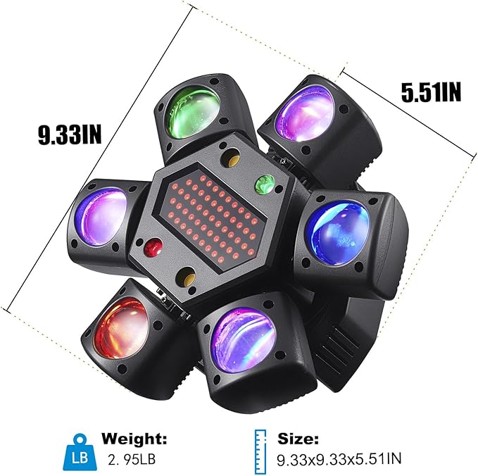 Mini Moving Head DJ Lights, 6-Arm Disco Lights with Remote Control 80w RGBW 4in1 LED DJ Stage Lighting Sound Activated DMX 512 Control for Disco Club Wedding Party Christmas